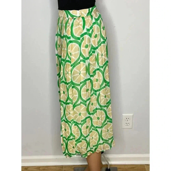ModCloth Stroke of Genial Retro Pleated Midi Skirt size L Citrus Print Green - Picture 4 of 9